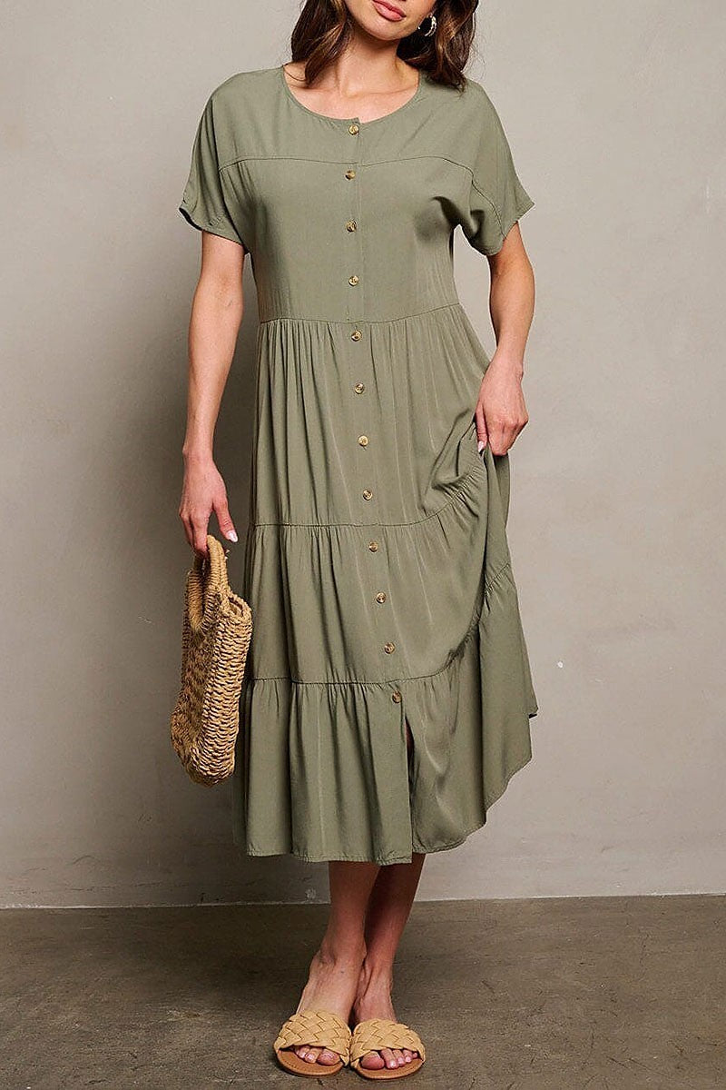 Short sleeve tiered button up maxi dress (EGWT1755-3)