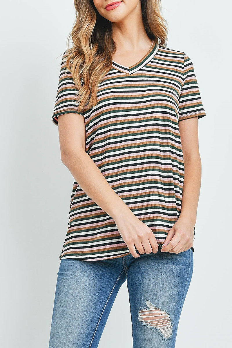 Multi color stripe short sleeve top (ED9799)