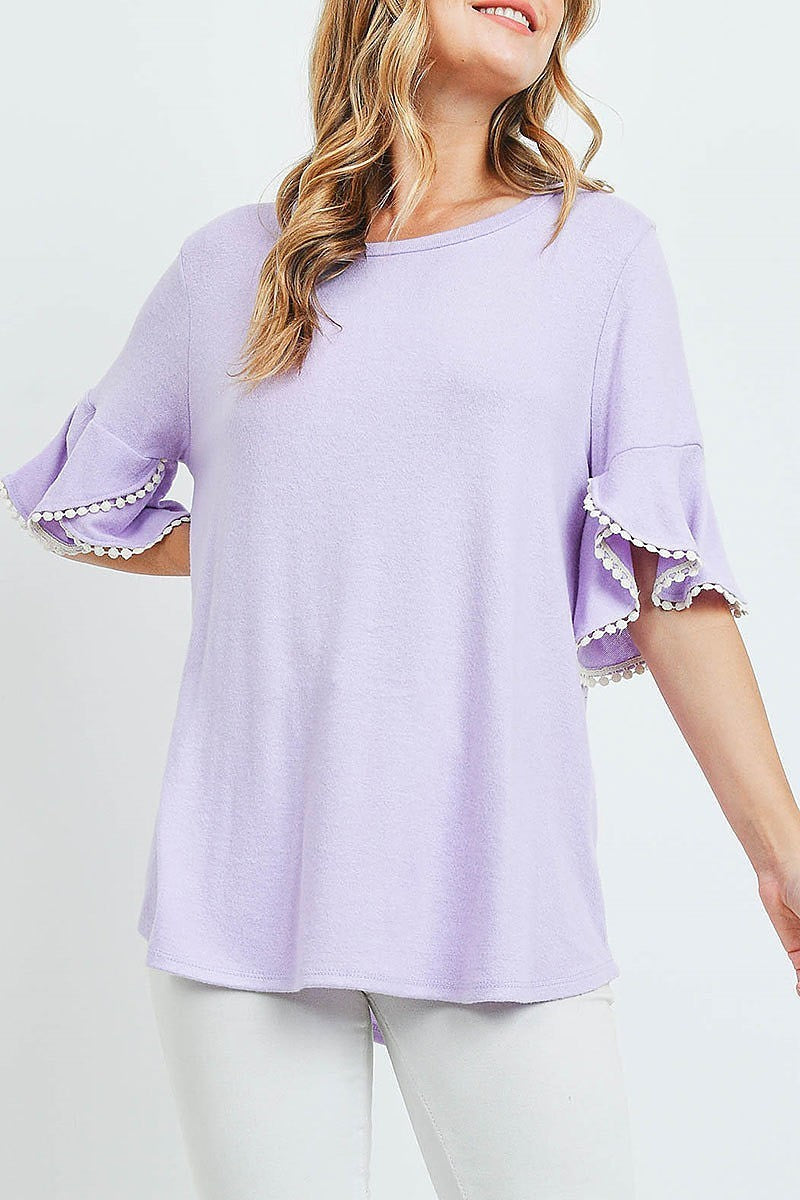 Pompom bell sleeves brushed top (ED9773)