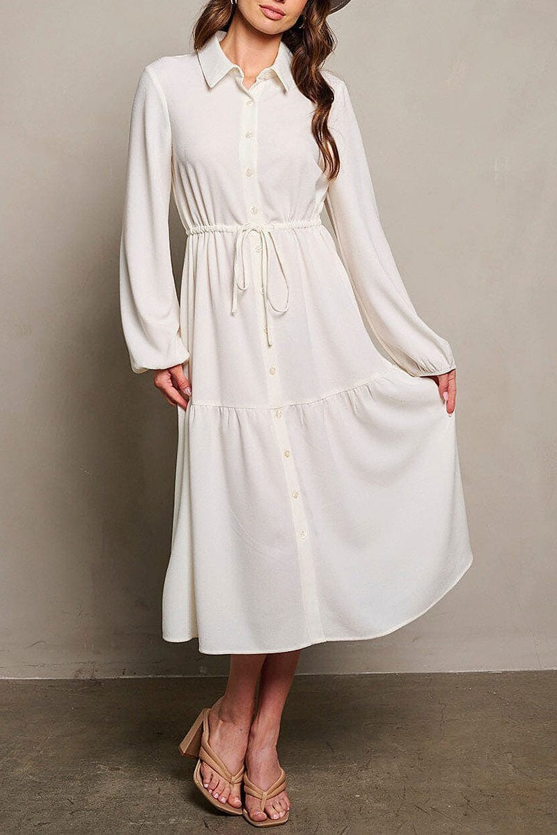 Long puff sleeve button up maxi dress (EGWT1758)