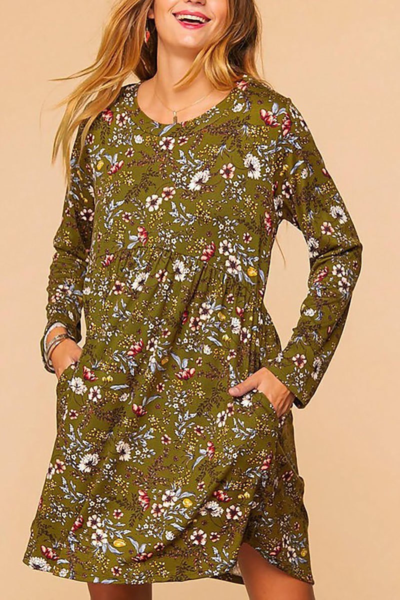 Floral babydoll swing pocketed dress (EDBM5558)