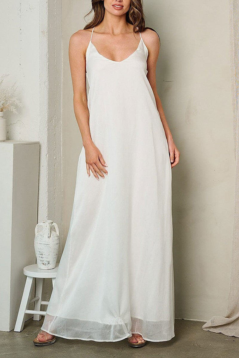 Sleeveless v-neck open back maxi dress (EFWT2847)