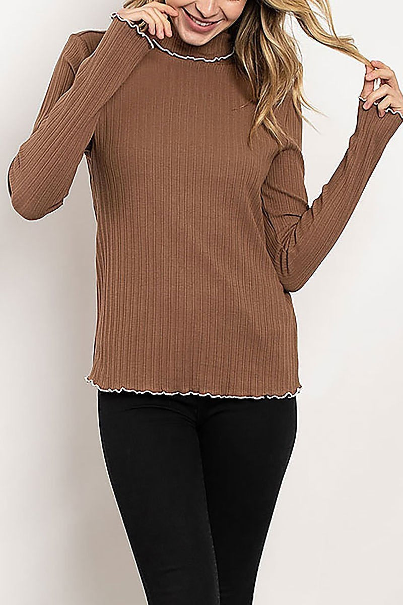 Mock neck ribbed knit top (ED7953)