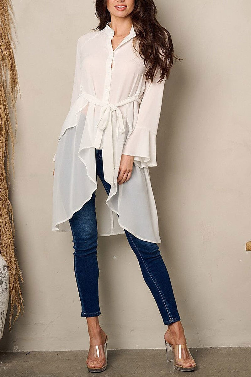 Long sleeve button up hi-low blouse top (EFWT2239)