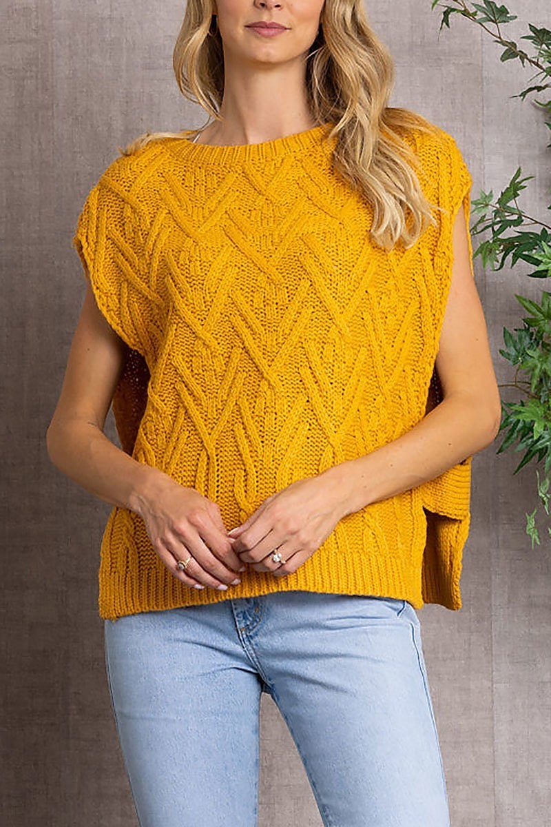 Cable knit open side sweater vest (EDSW3389)