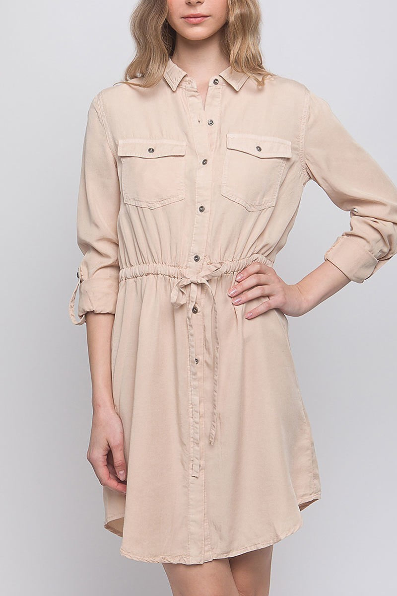 Button down tencel denim midi shirt dress (DED8303)