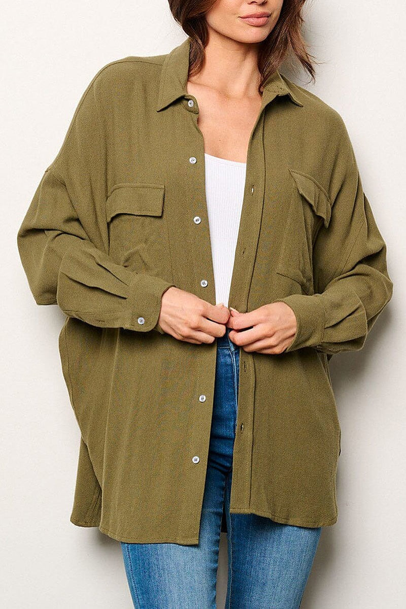 Button up front pockets oversized shirt (EGWT2842-2)