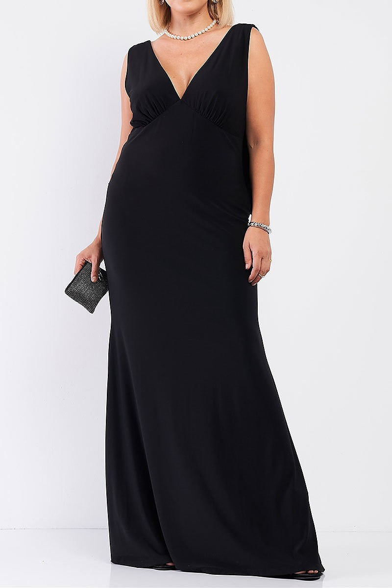 Drape back v neck maxi dress (TDG7729)