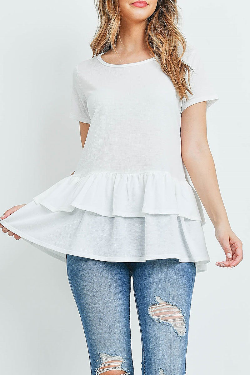 Short sleeves layered ruffle hem top (ED9252)