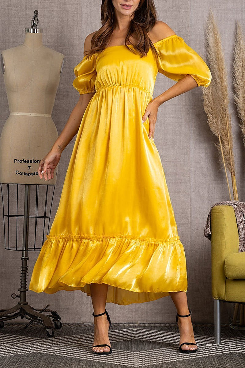 Off shoulder ruffle tiered maxi dress (EDSW3776)