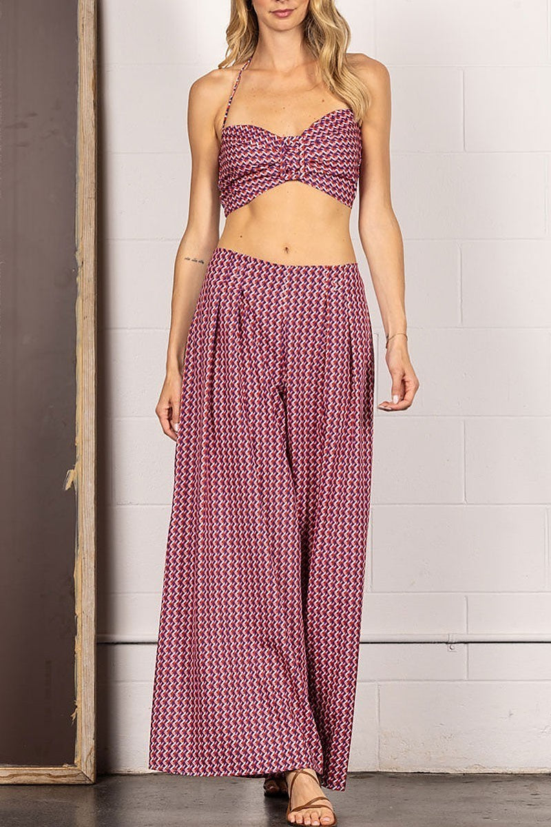 Chevron halter crop top and high waist pants set (EDSW4270)