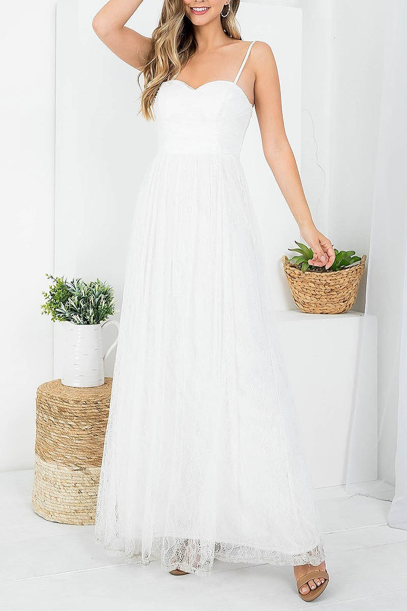 Ruched detail sweetheart lace maxi dress (DED7467)