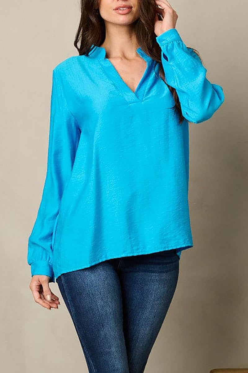 Long sleeve v-neck loose fit top (EFWT1800)