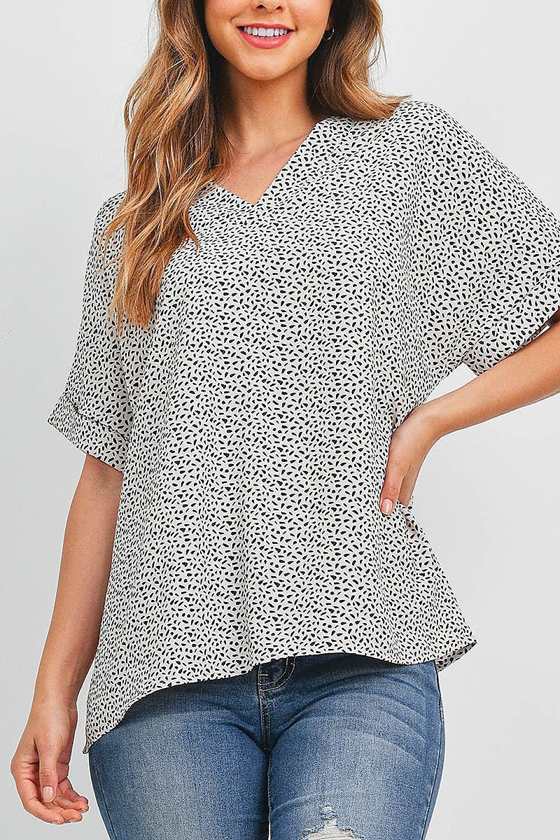 Oversize v neck pebble print top (EF1620)