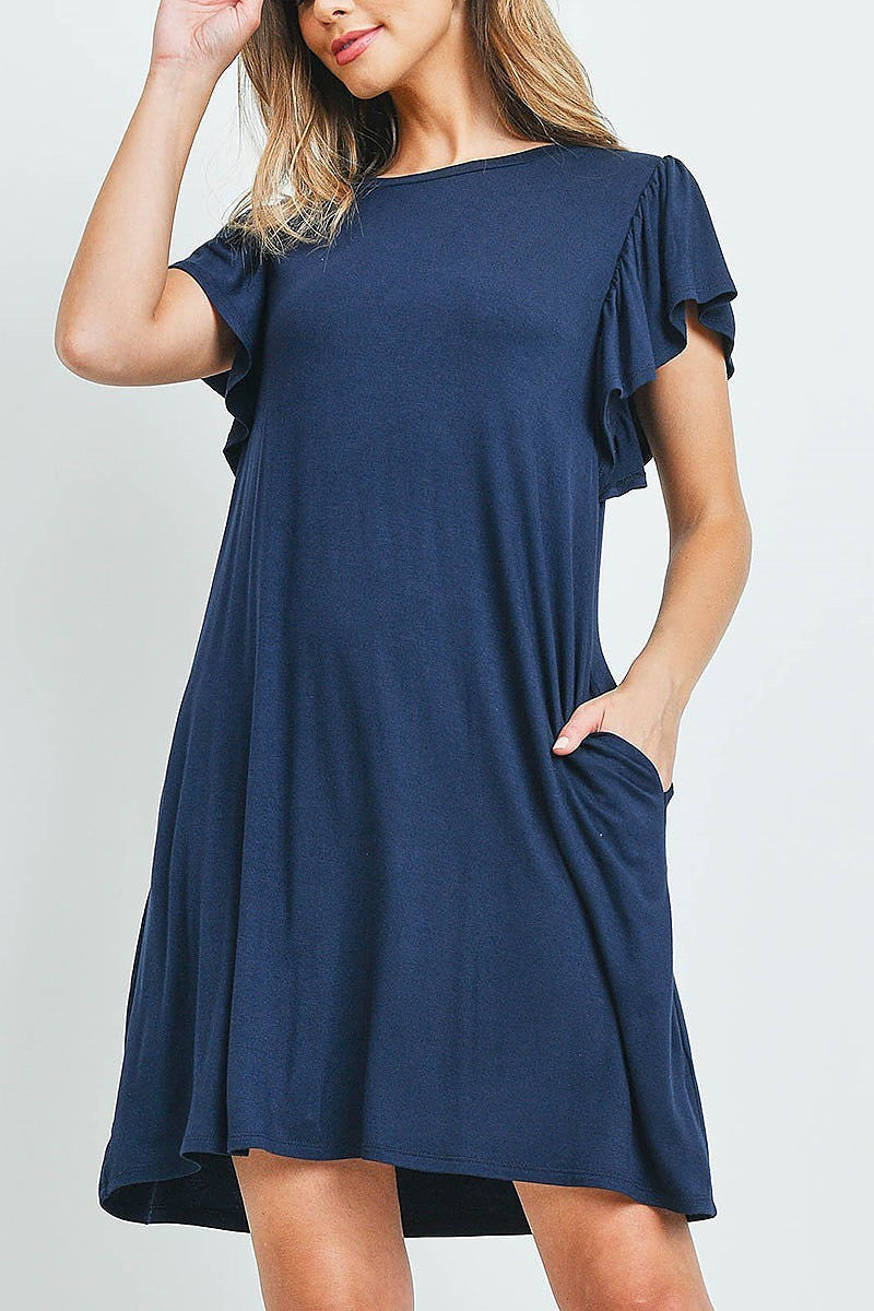 Flutter sleeves side pocket swing dress (DED6390)