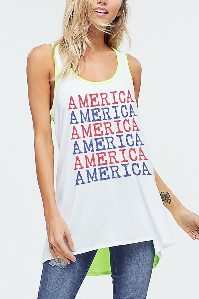 Color block america graphic top (EF4443)