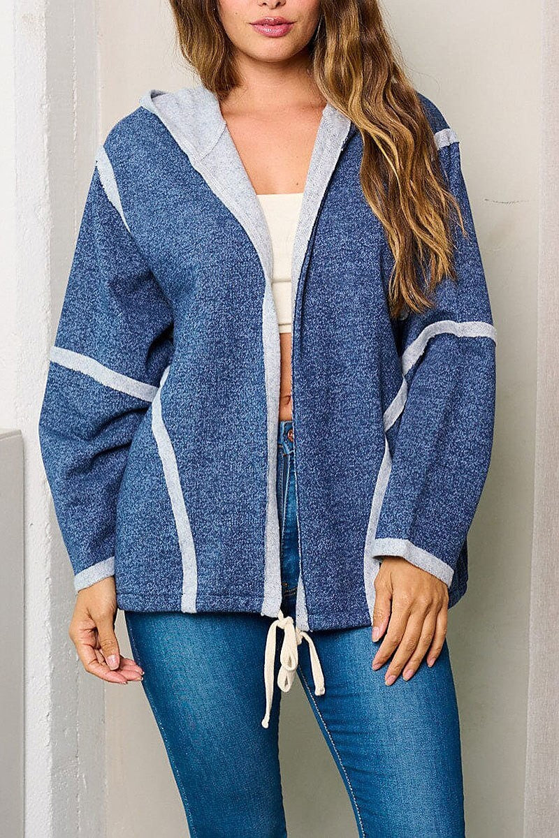 Long sleeve hooded open front cardigan (EFWT3971)