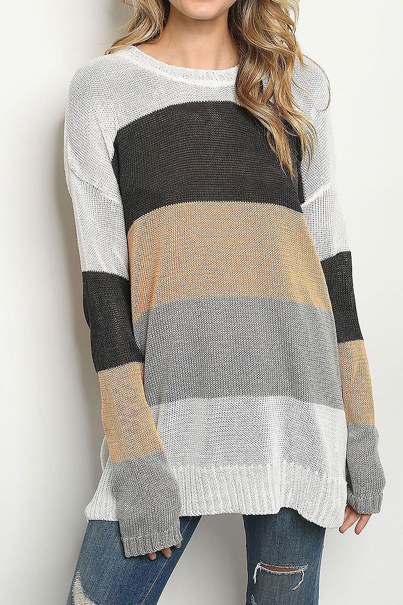 Round neck stripe loose fit sweater (DGS4510-1)