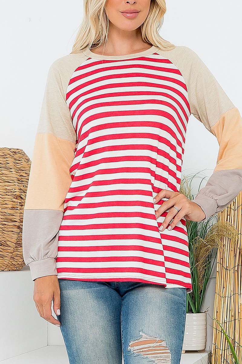 Color block long sleeve stripe top (EF6295)