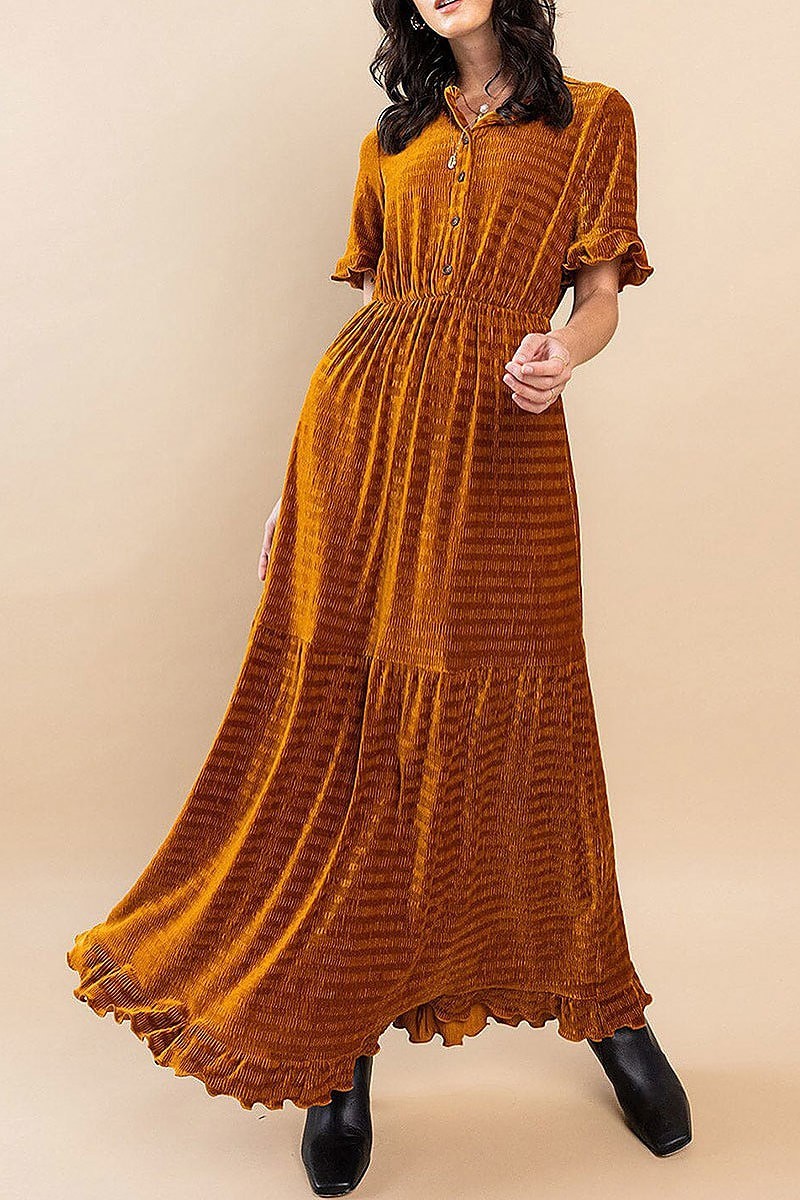 Short sleeves ruffle tiered maxi dress (EFWT5540)