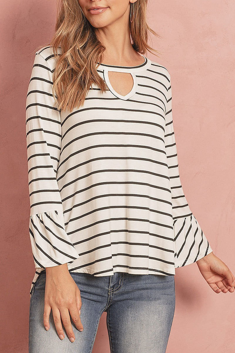 Bell sleeved keyhole neck detail top (ED8166-1)