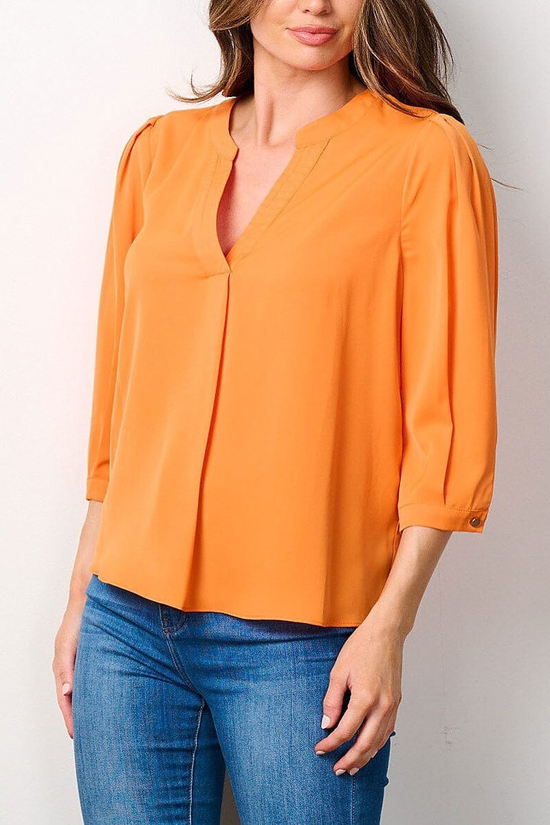 3/4 sleeves v-neck blouse top (EFWT7766)