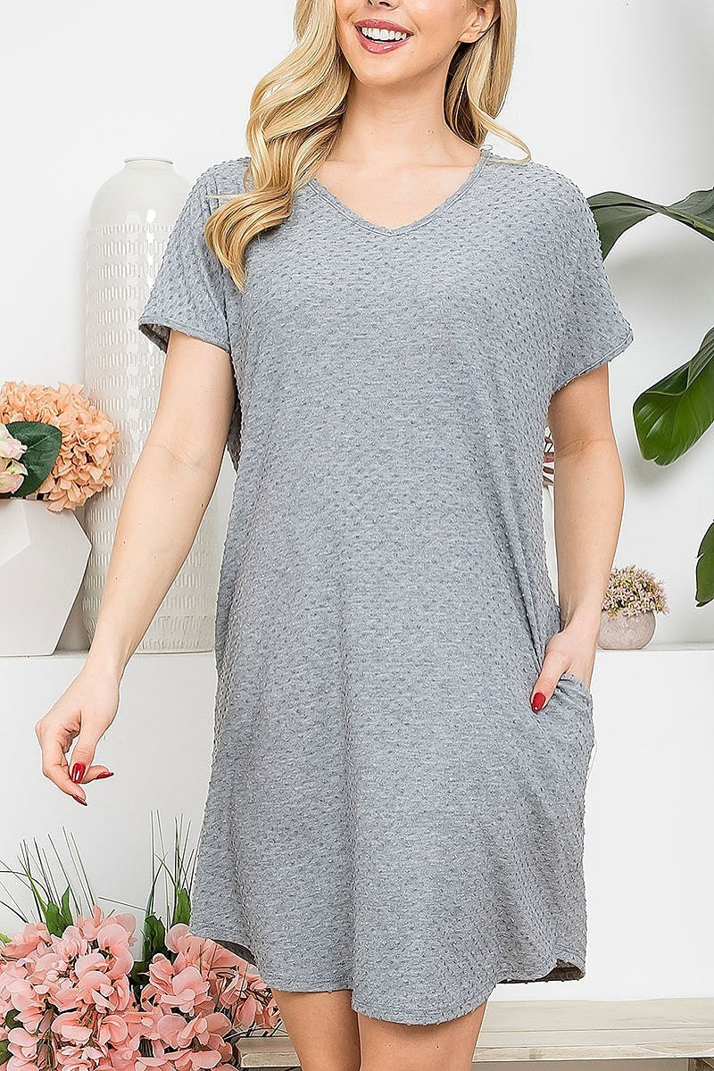 Swiss dot short sleeve mid thigh dress (DED8141)