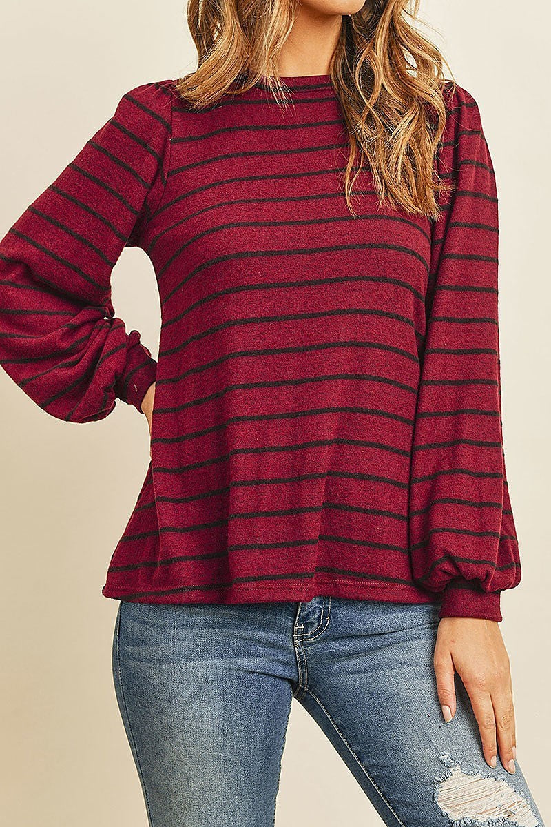 Puff sleeved brush stripes hacci top (ED8069)