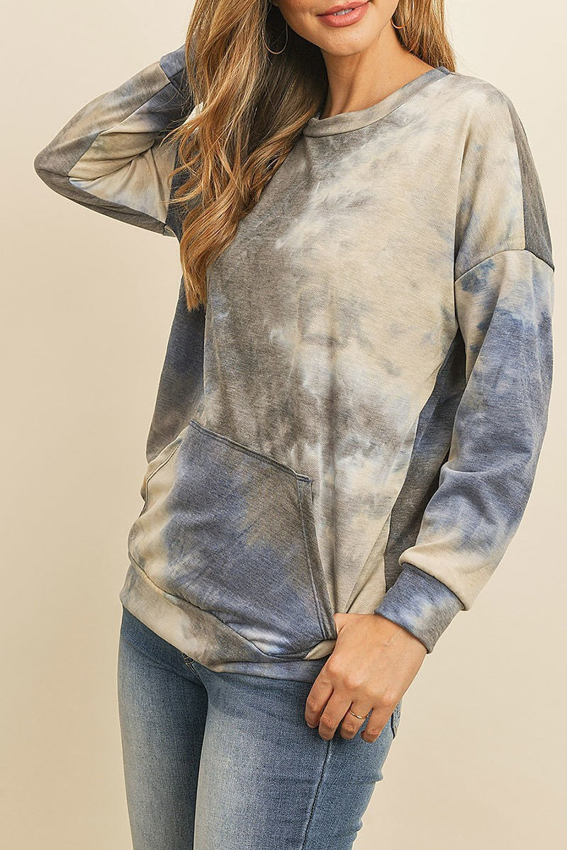 Fleeced french terry tie dye pullover with kangaroo pockets (ED8381-1)