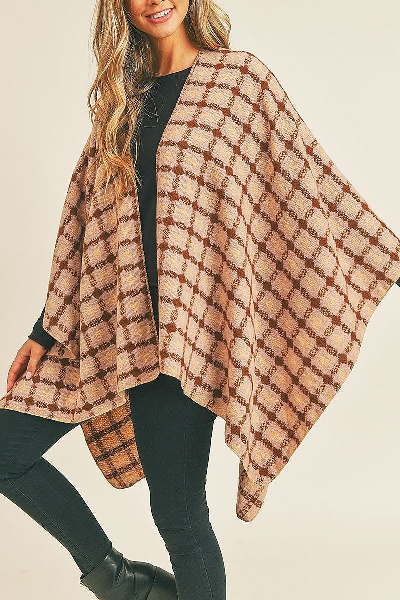 Plaid pattern ruana kimono (DGS5733)