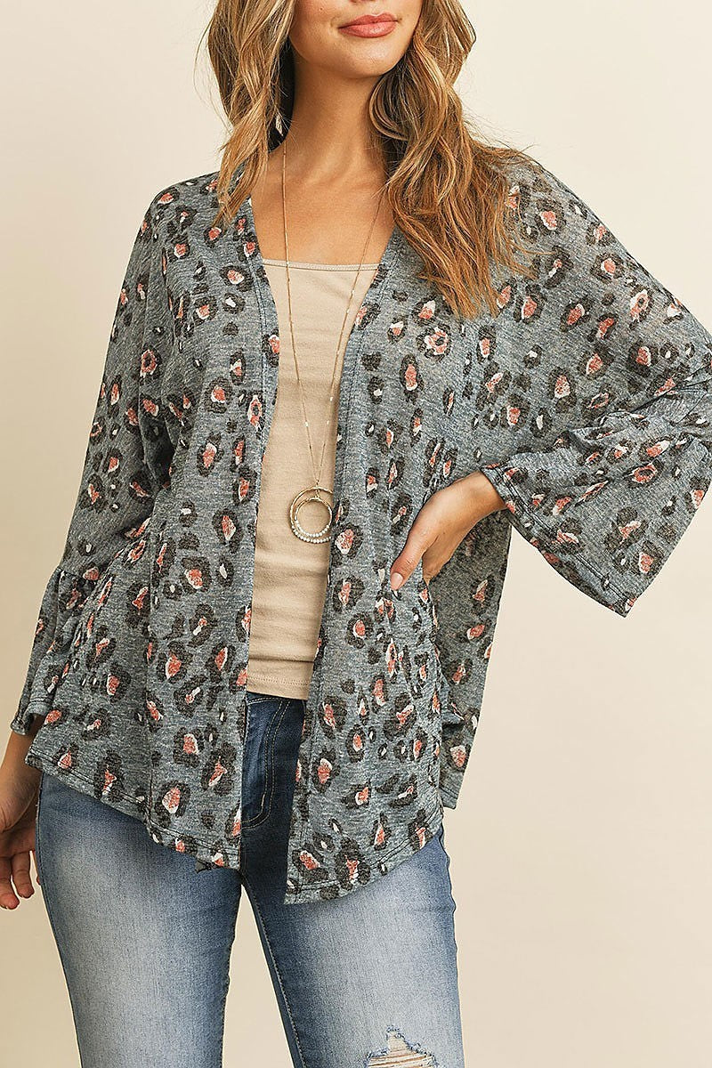 Bell sleeve animal print kimono cardigan (ED8049)