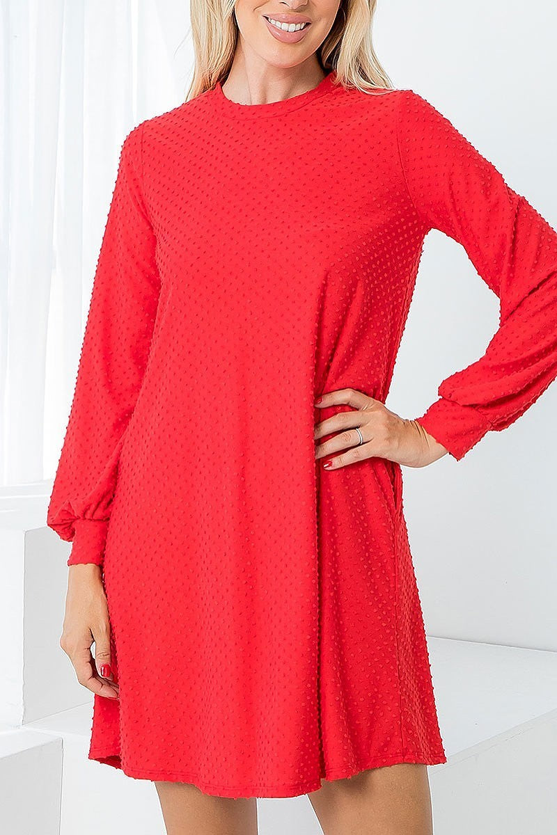 Long sleeve brushed layered ruffle hem dress (DED8736)