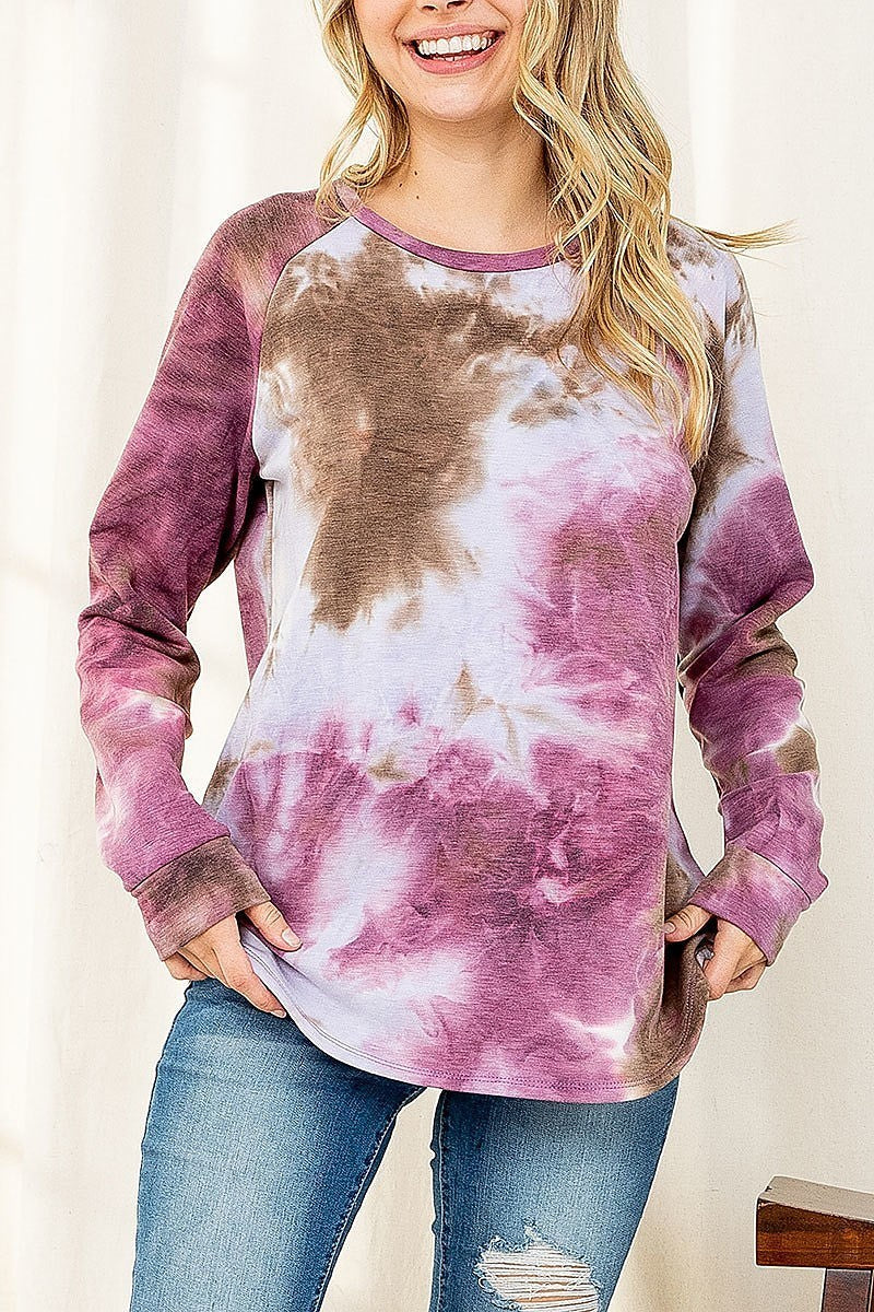 Tie dye long sleeve pullover top (EF2656)