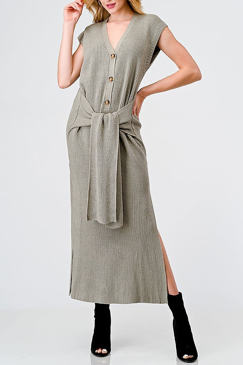 Knit button up belted midi sweater dress (TED1982)