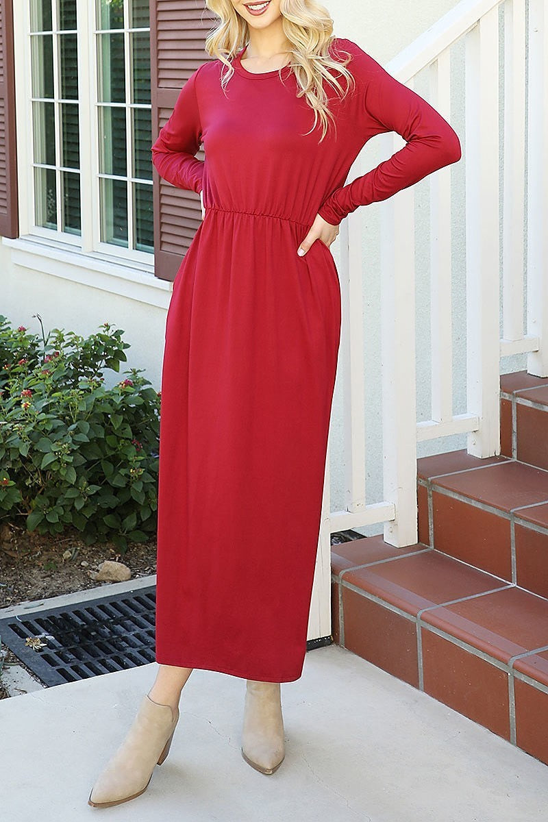 Solid quarter sleeve elastic waist dress (DED9011)