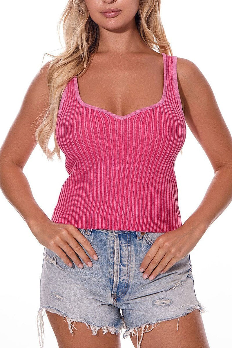 Sleeveless v-neck ribbed tank top (EGWT2490)