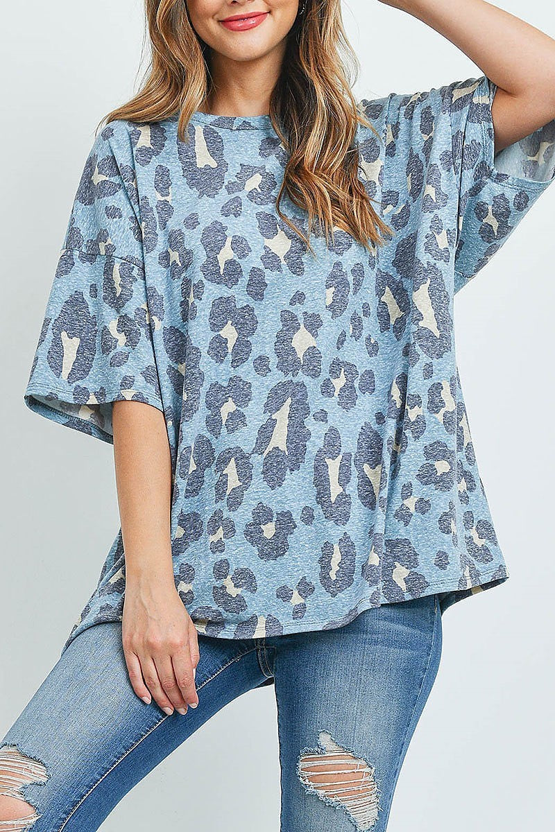 Oversize leopard print round neck top (EF1097)