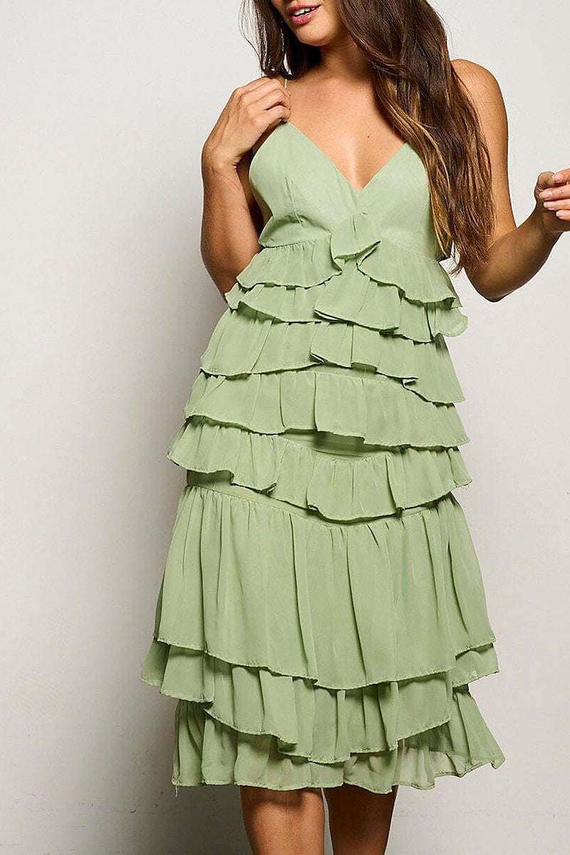 Sleeveless open back v-neck ruffle tiered dress (EGWT1262)