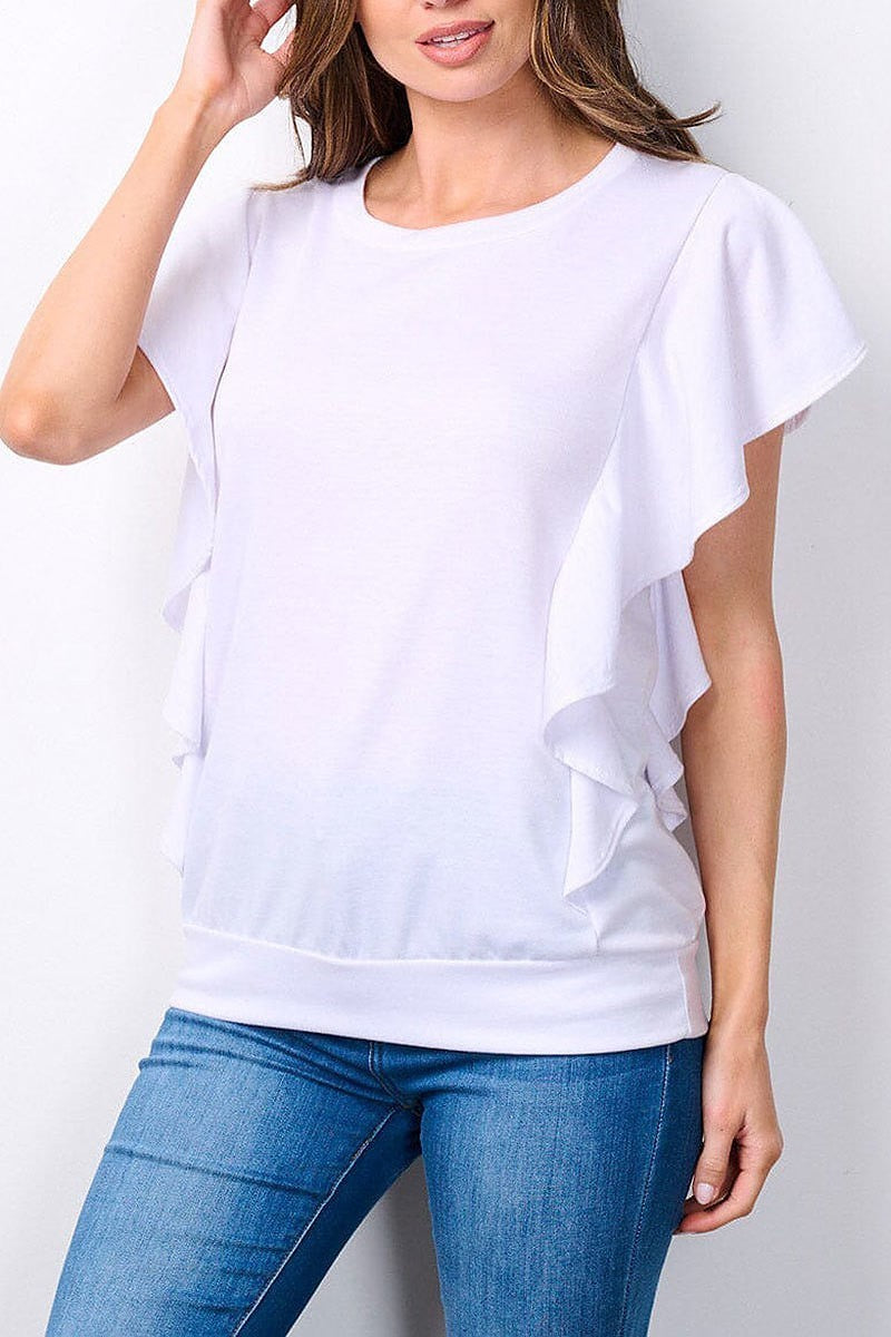 Short sleeve ruffle detailed top (EFWT7522)