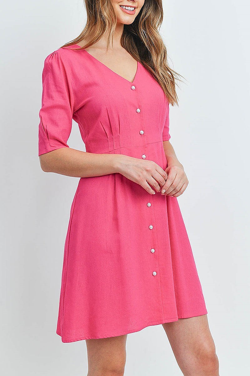 V neck button front dress (DED5861)