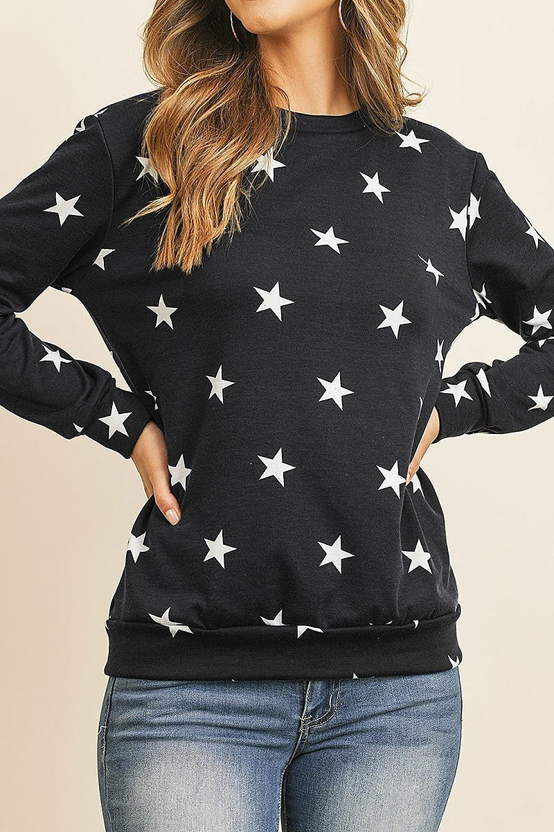 Star print long sleeve pull over top (ED8515)