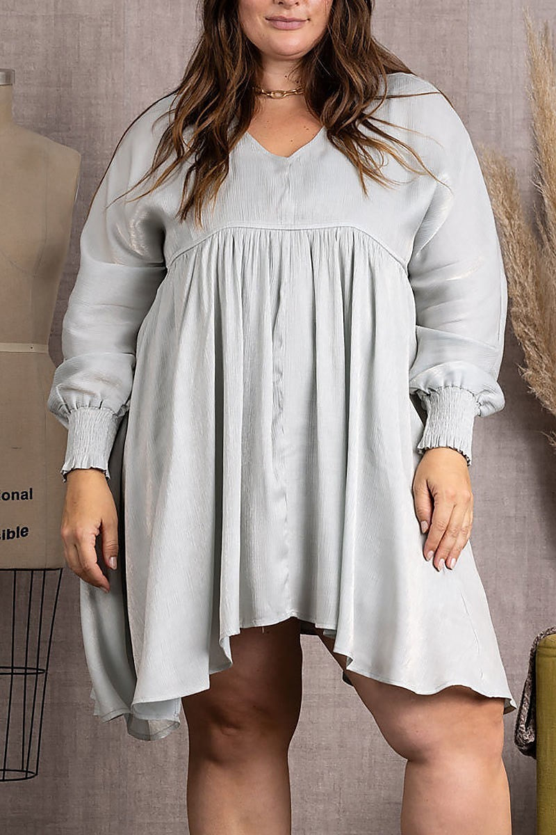 V-neck long sleeves plus size midi dress (EDSW3739)