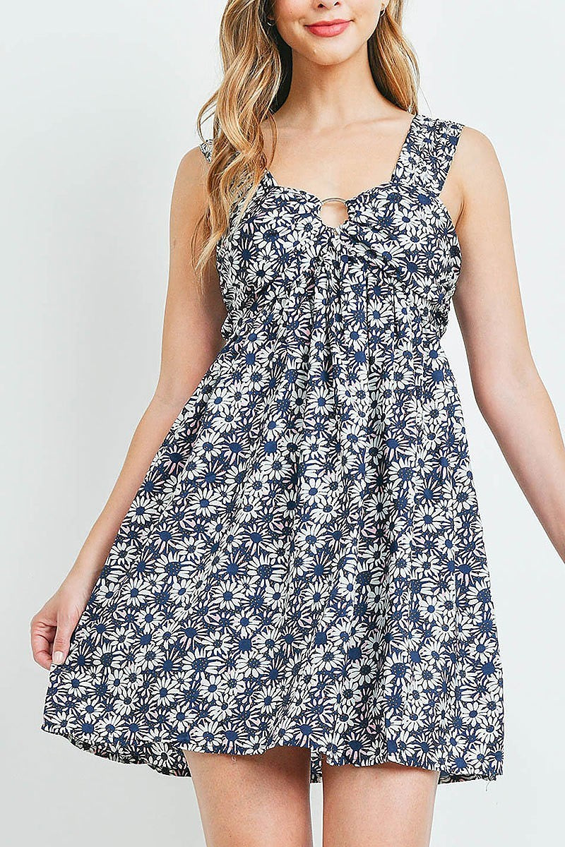 O ring detail floral print baby doll dress (DED6152)