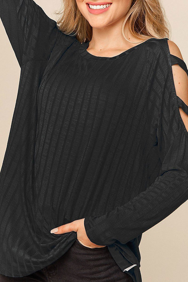 Cutout shoulder ribbed knit top (EDBM3372)