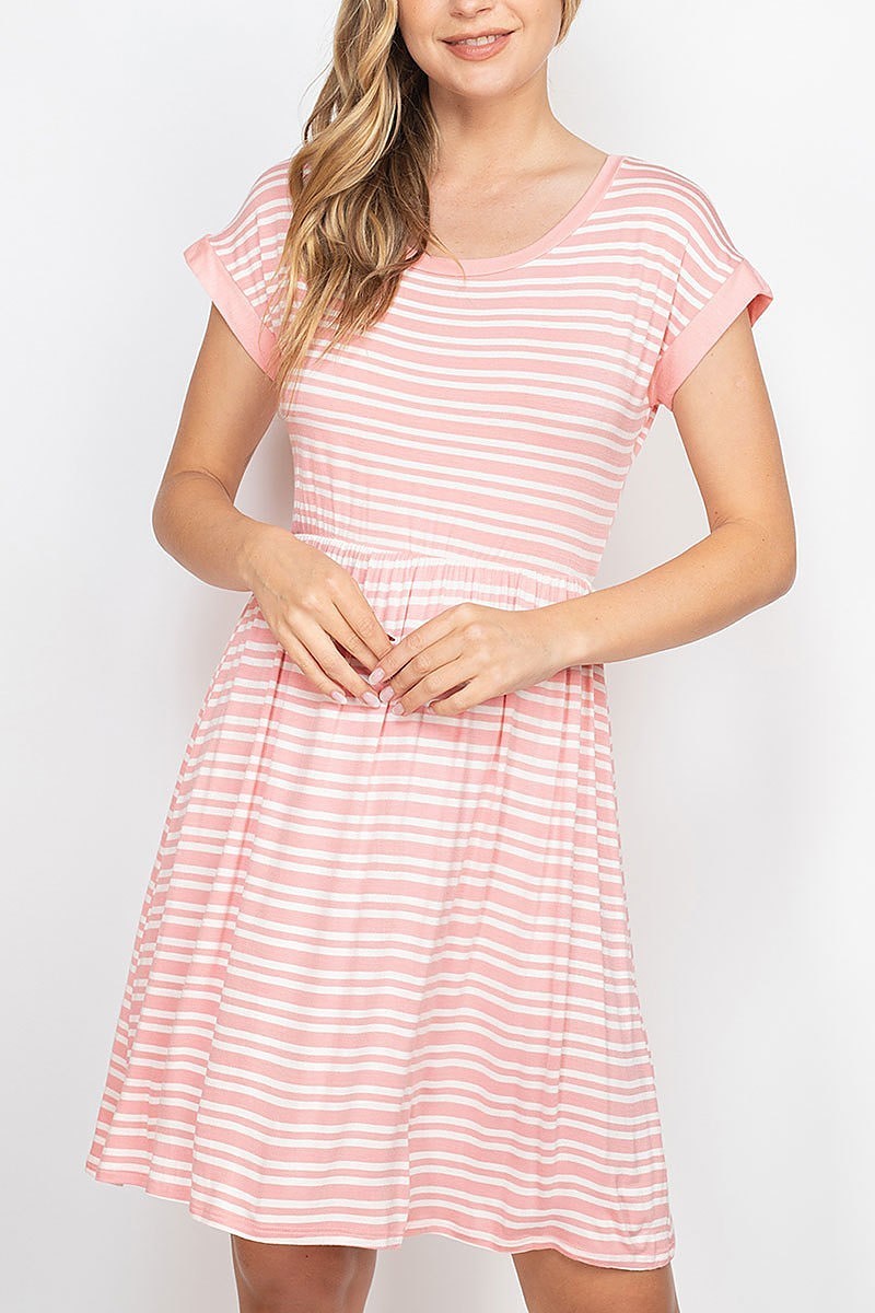 Round neck stripe tunic dress (DED6745)