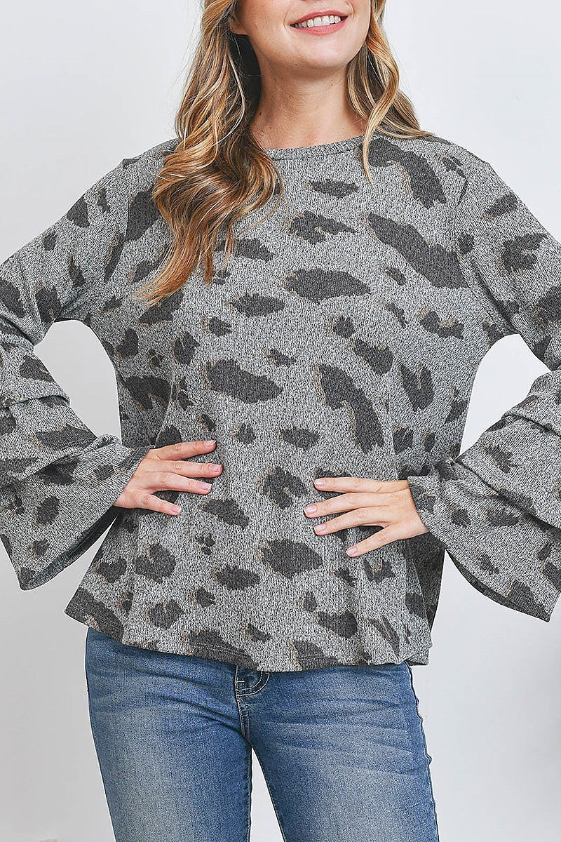 Layered ruffle long sleeve leopard top (EF2400)