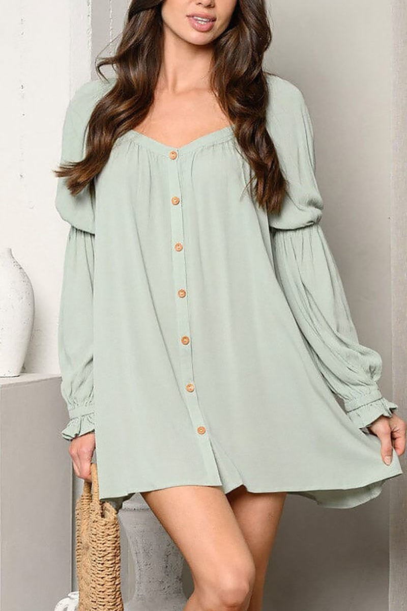 Long sleeve button up tunic mini dress (EDWT9758)