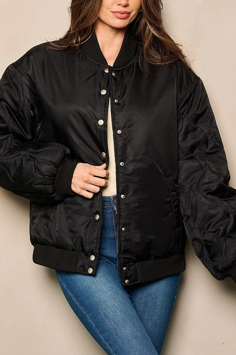 Long sleeve button closure pockets bomber jacket (EFWT5006)