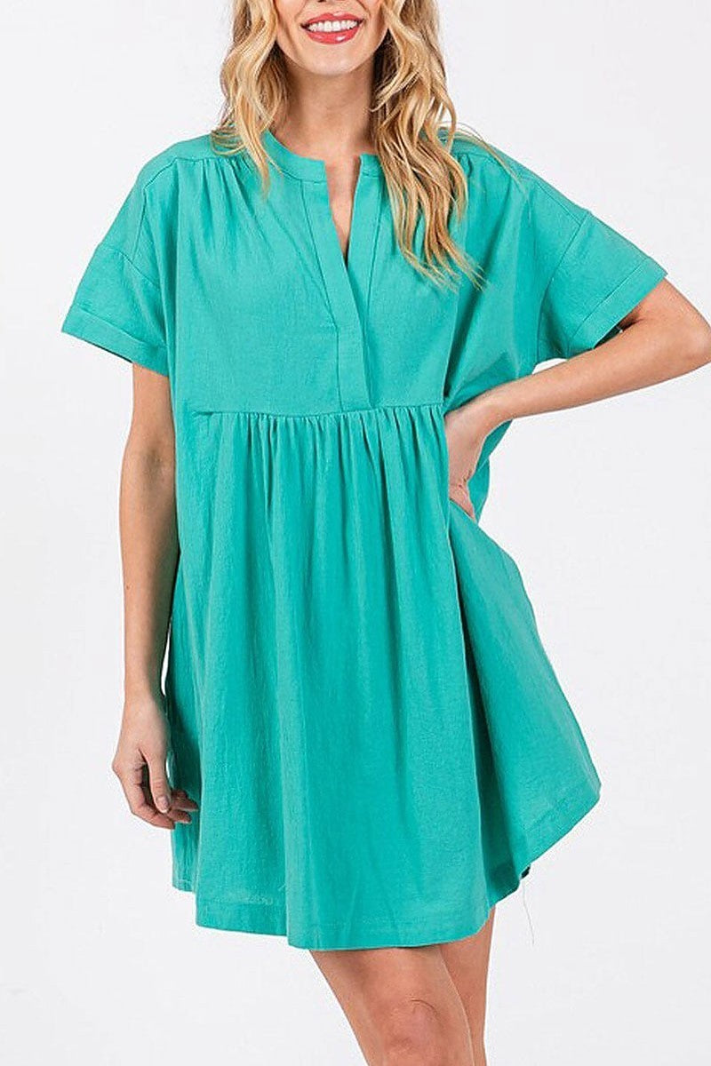 Short sleeve button up pockets tunic mini dress (EGWT1716)