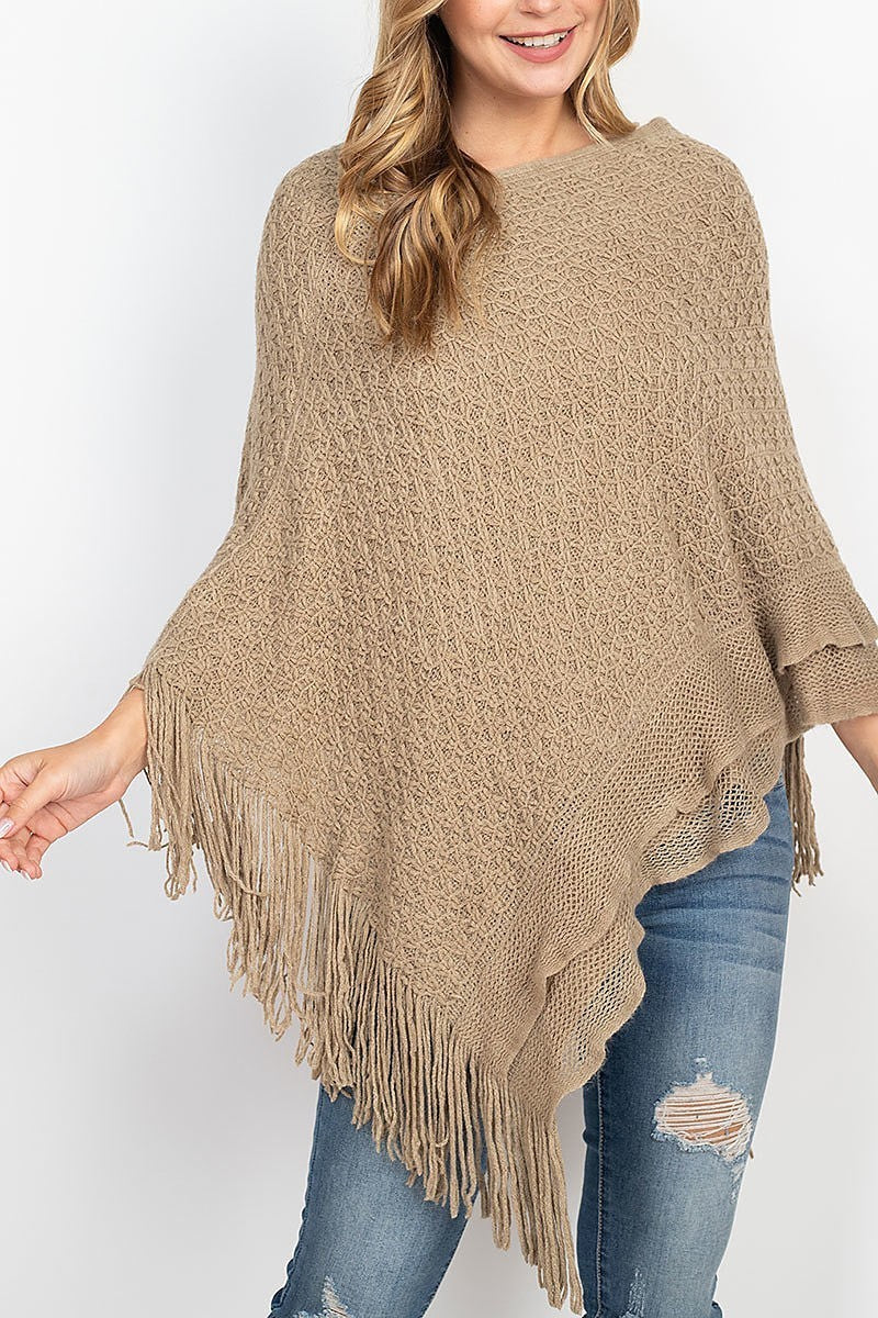 Pattern knitted fringe poncho (DGS5328)